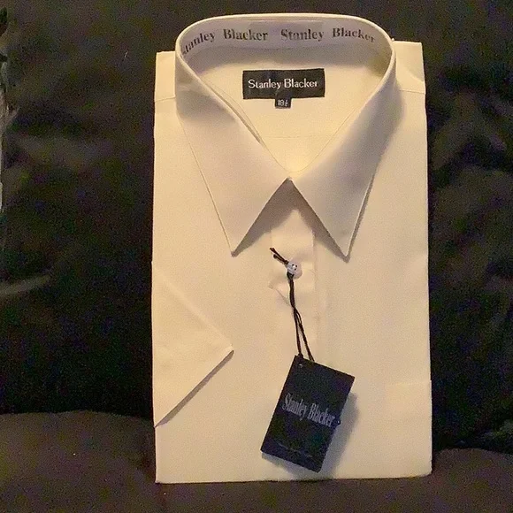 mens dress shirt 18 1 2 Mens Cotton Blend Blue Striped Slim Fit Spread Collar Dress Shirt, 17 1/2 / 32/33